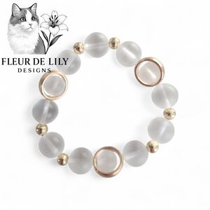 Natural White Matte Quartz Crystal Bracelet with 14k Gold Filled Accents 12mm